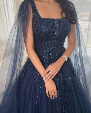 Elegantes Ballkleid mit eckigem Ausschnitt, Tüll und Perlen, lang, für den Winter, festliche Anlässe, Abschlussball, Abendgarderobe, Dinner-Outfit, Partykleid AB2179