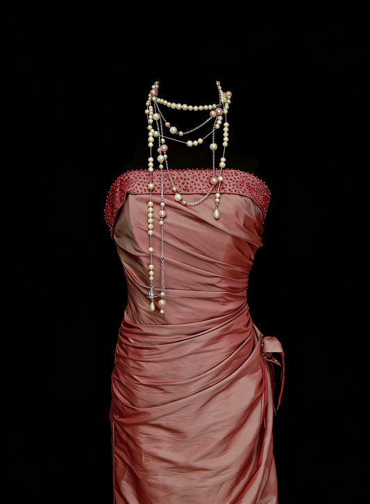 Vintage Mermaid Strapless Pink Sleeveless Summer Formal For Women Girls Teens Prom Dresses N2237