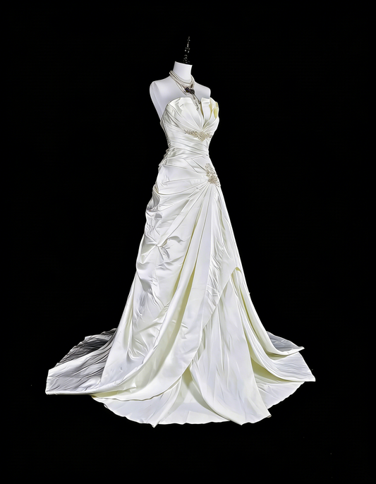 Unique Wedding Dresses Mermaid Strapless Ivory With Beaded Crystals Long Bridal Gown N3419