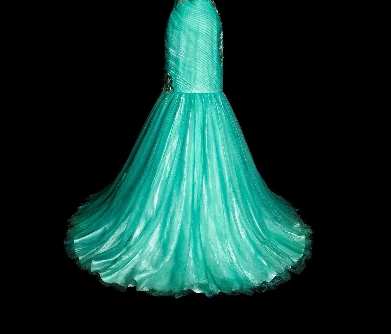 Vintage Prom Dresses Aesthetic Mermaid Sweetheart Green Tulle With Appliques Long Formal Dress N2160