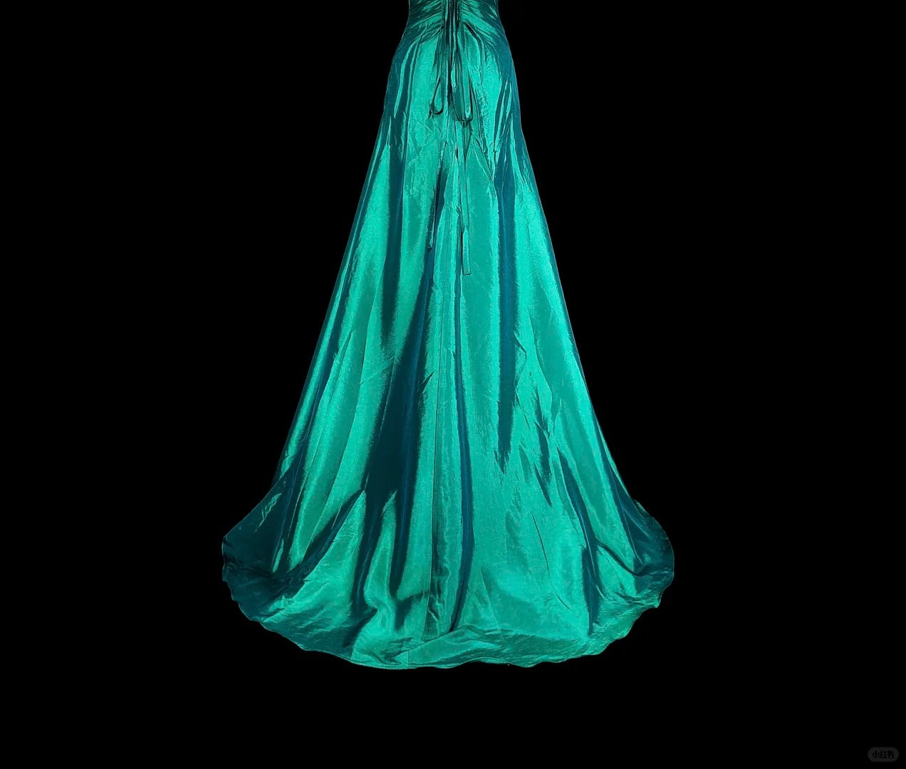 Vintage Meerjungfrauen-Abendkleid, dunkelgrün, 70er Jahre, mit plissierten Perlen, langes Ballkleid, Partykleid N1839