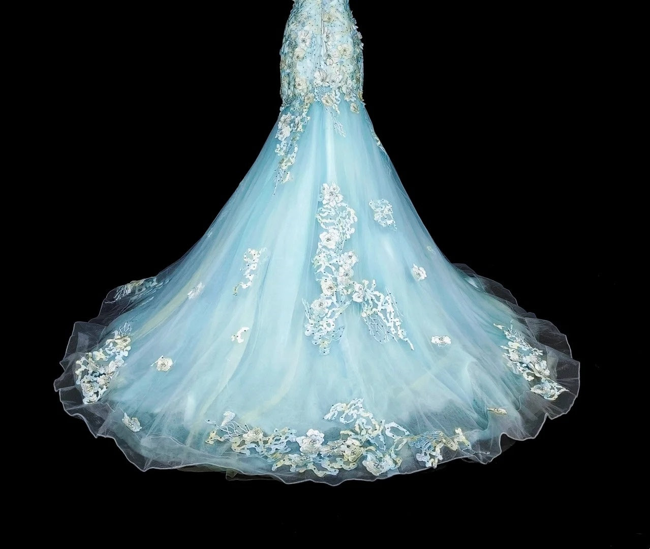 Vintage-Abendkleider, ästhetisches Meerjungfrauen-Kleid, hellblauer Tüll, Spitze, klassisches Partykleid N2002