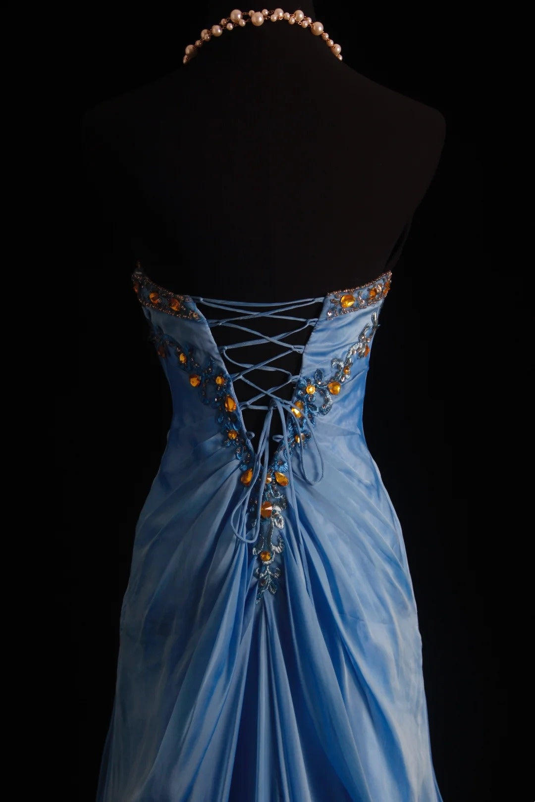 Vintage Ballkleider Meerjungfrau Sweetheart Blau Chiffon 80er Jahre Mit Rüschen Goldperlen Lang Formelle Abendgarderobe N4215