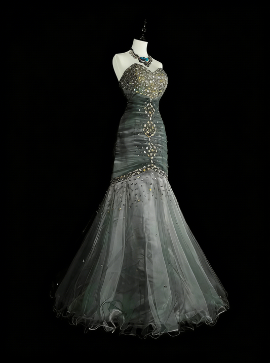 Vintage Prom Dresses Aesthetic 1950s Retro Mermaid Sweetheart Grey Long Party Dress N2022