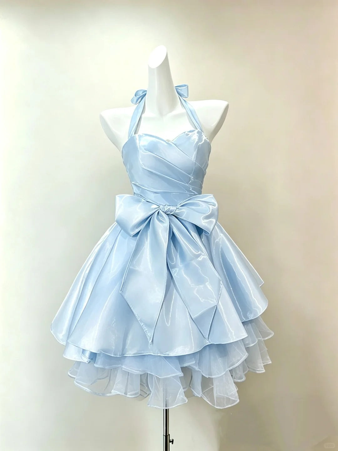Wunderschönes Ballkleid Neckholder Blau Mit Schleife Mini-Abschlusskleider Kurze Inspiration Senior Homecoming Outfits RB4709