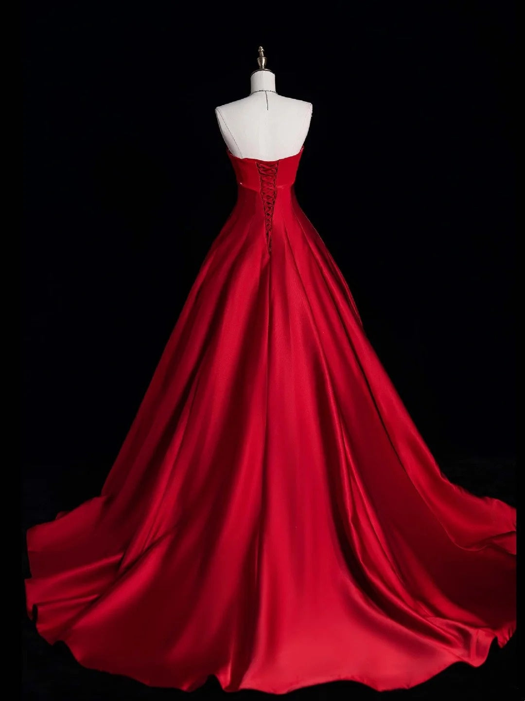 Elegantes, trägerloses, rotes Ballkleid mit Falten und Rüschen, langes Abendkleid, halbformelles Kleid N691