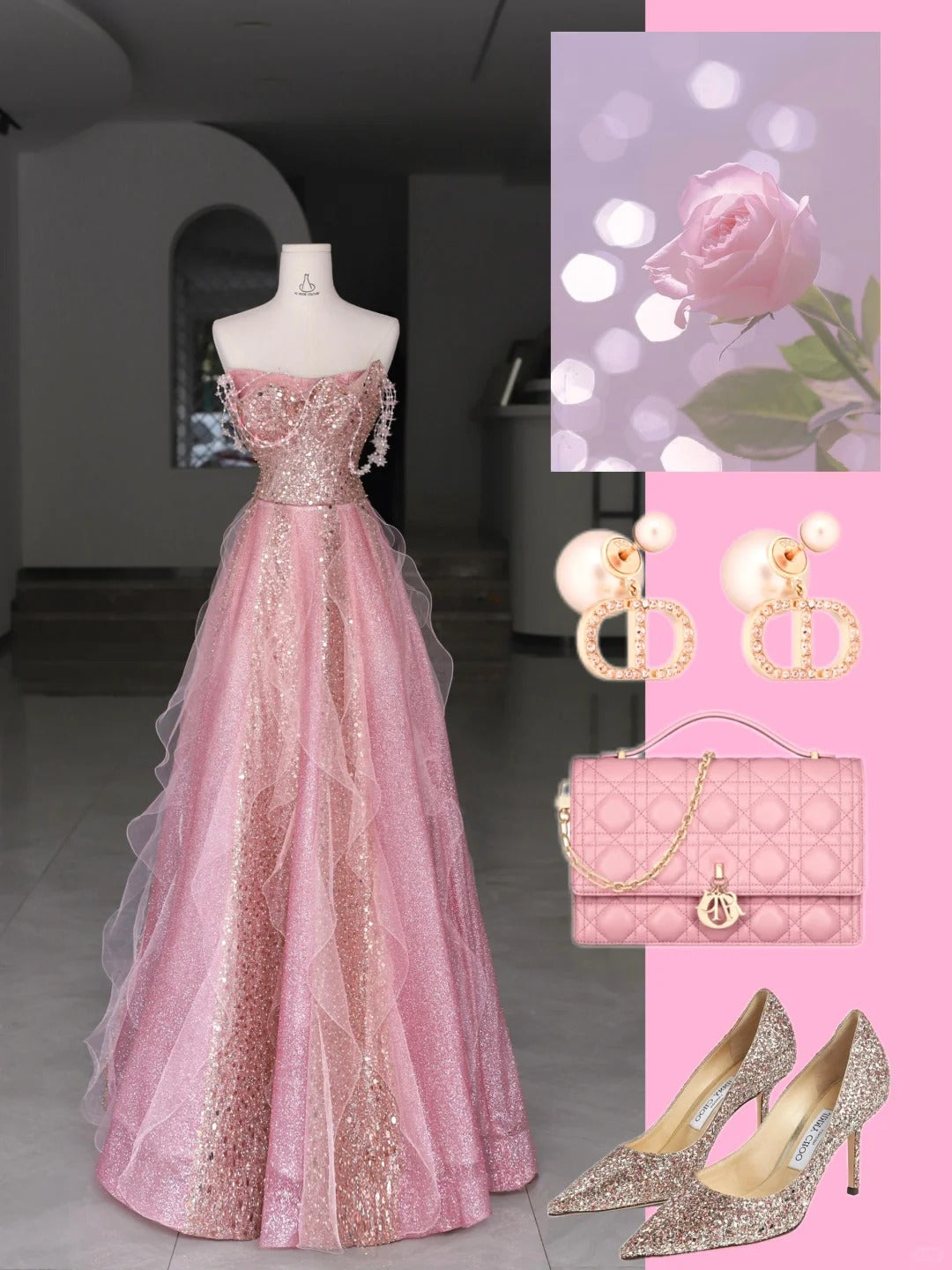 Bescheidene Abschlussballkleider A-Linie Trägerlos Paillettenbesetzt Pink Langes Ballkleid N2979