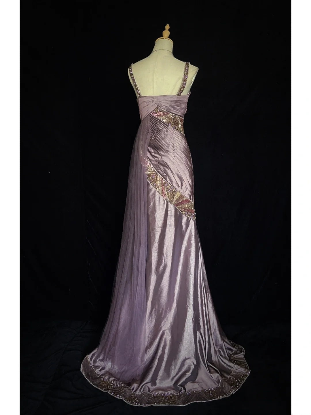 Vintage Ballkleider Inspo Meerjungfrau Spaghettiträger Traube Satin 90er Mit Perlen Abendkleider N3350