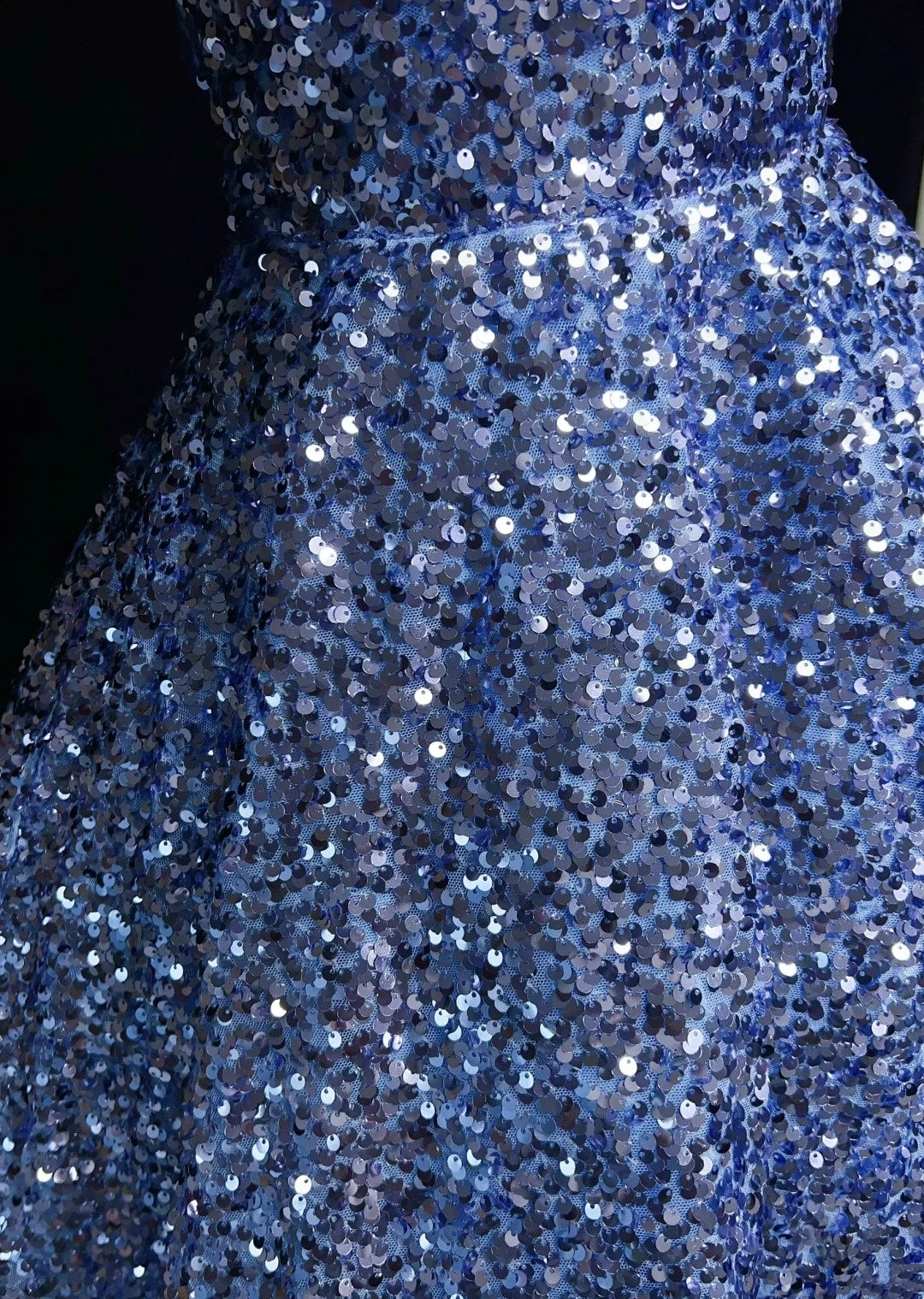 Elegantes Ballkleid Spaghettiträger Blau Pailletten Kurz Mini Homecoming Kleider N2440