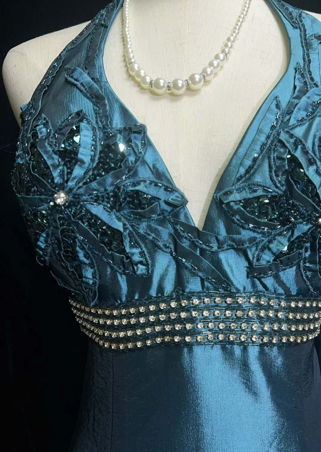 Vintage Prom Dresses Meerjungfrau Neckholder V-Ausschnitt Marineblau Rückenfrei 1990er Lange Abendkleid N2642