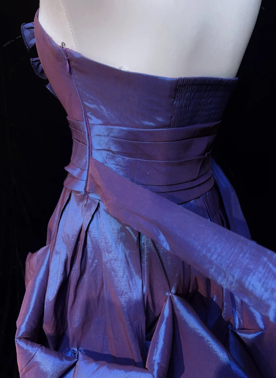 Vintage-Ballkleid, trägerlos, lila Taft, kurzes Partykleid, Cocktailkleid, Heimkehrkleid N3891