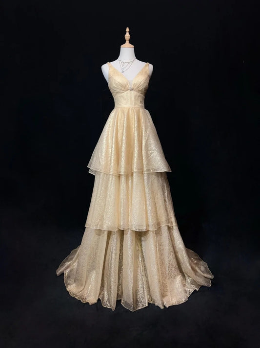 Vintage Prom Dresses Aesthetic 80s Retro Ball Gown Champagne Sequin Floor Length Evening Outfits N2326