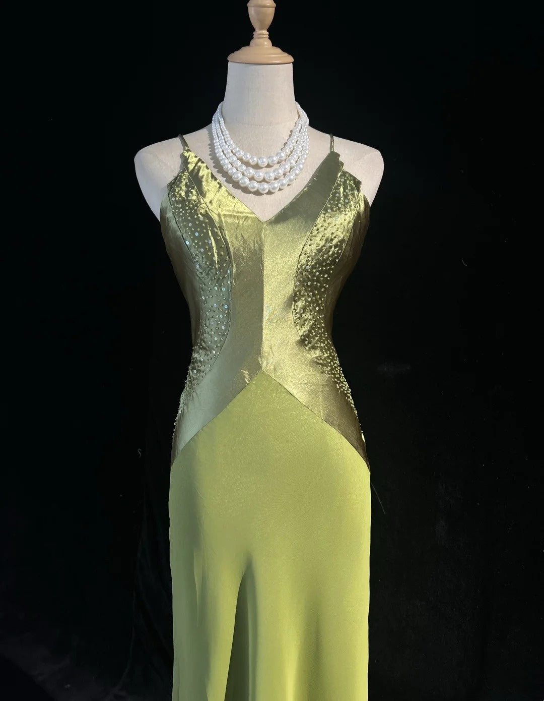 Modest Prom Dresses High Low Spaghetti Strap Green Satin Long Evening Outfits N3472