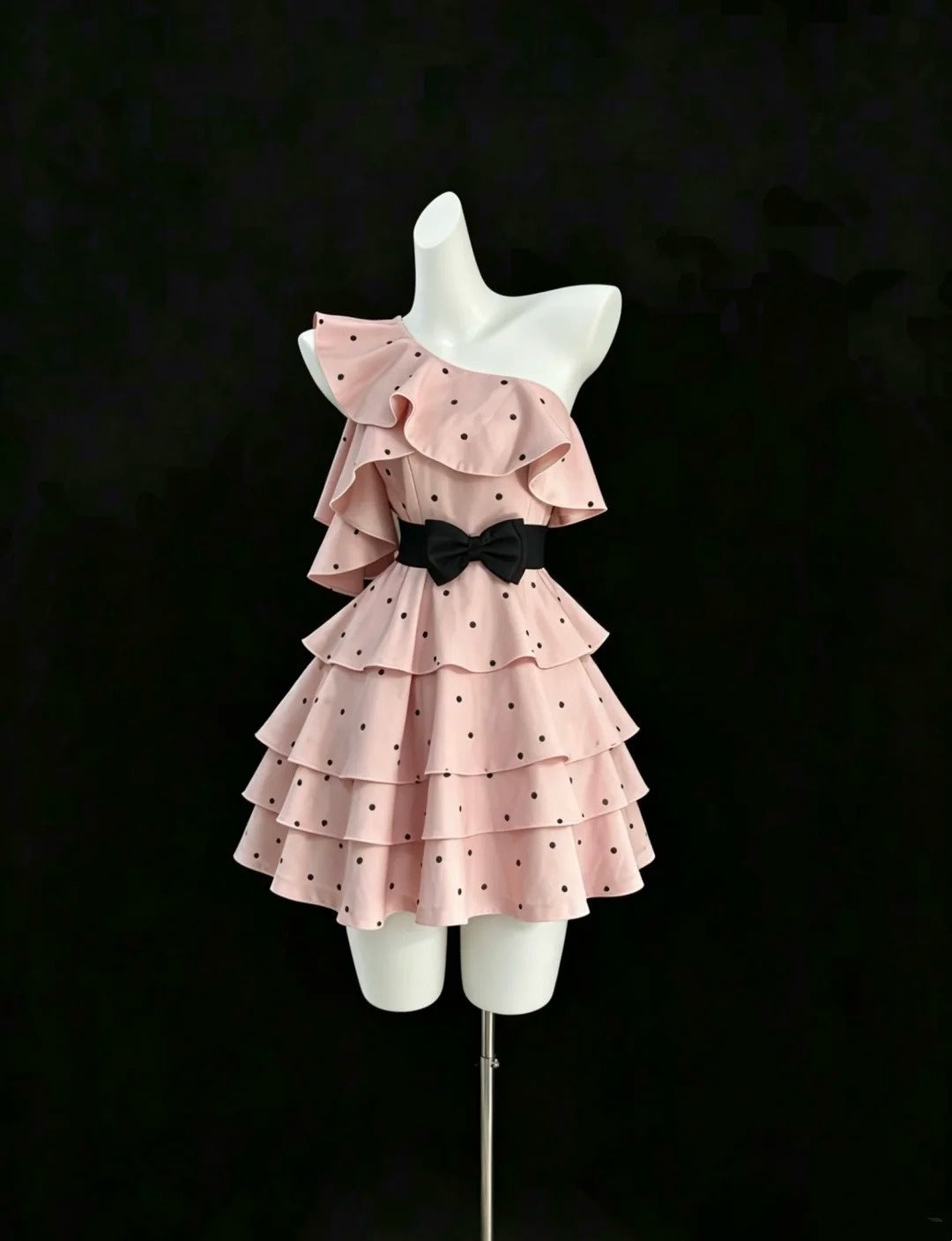 Elegantes A-Linien-Kleid, eine Schulter, rosa gepunktet, Mini-Kurz, Universität, Hochschule, für beeindruckende Abschlussjahrgänge, Inspo-Abschlusskleid, Ballkleider RB3307