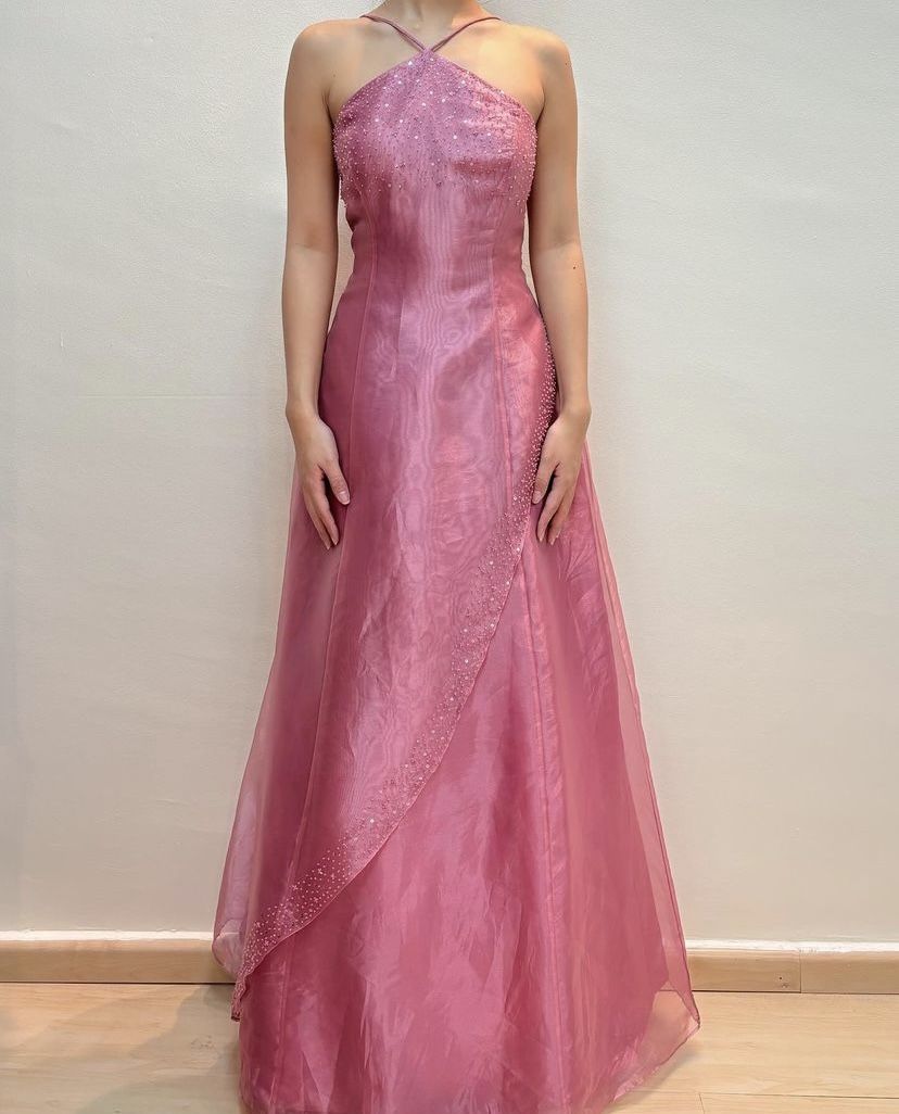 Robe longue de soirée rose à ligne A Vintage, dos nu, pour bal de promo N2393