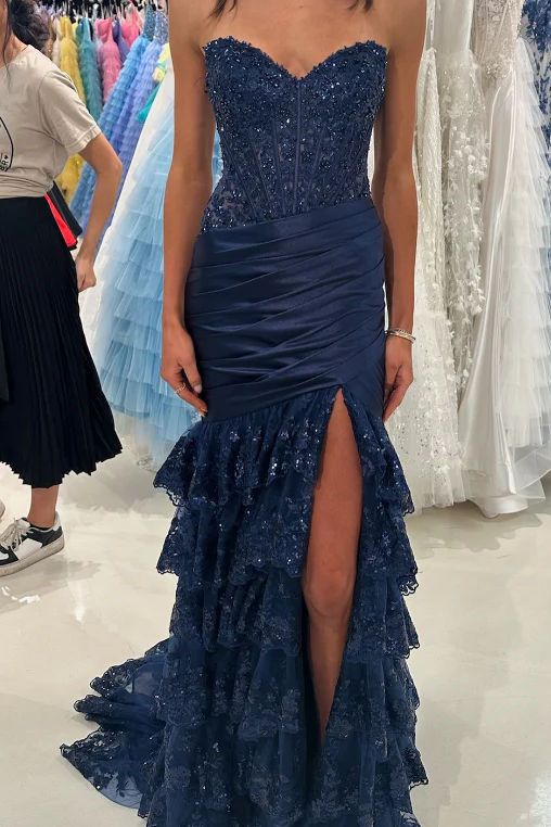 Robe de bal sirène bustier à sequins et applications de dentelle 2026, robe de soirée formelle AB504