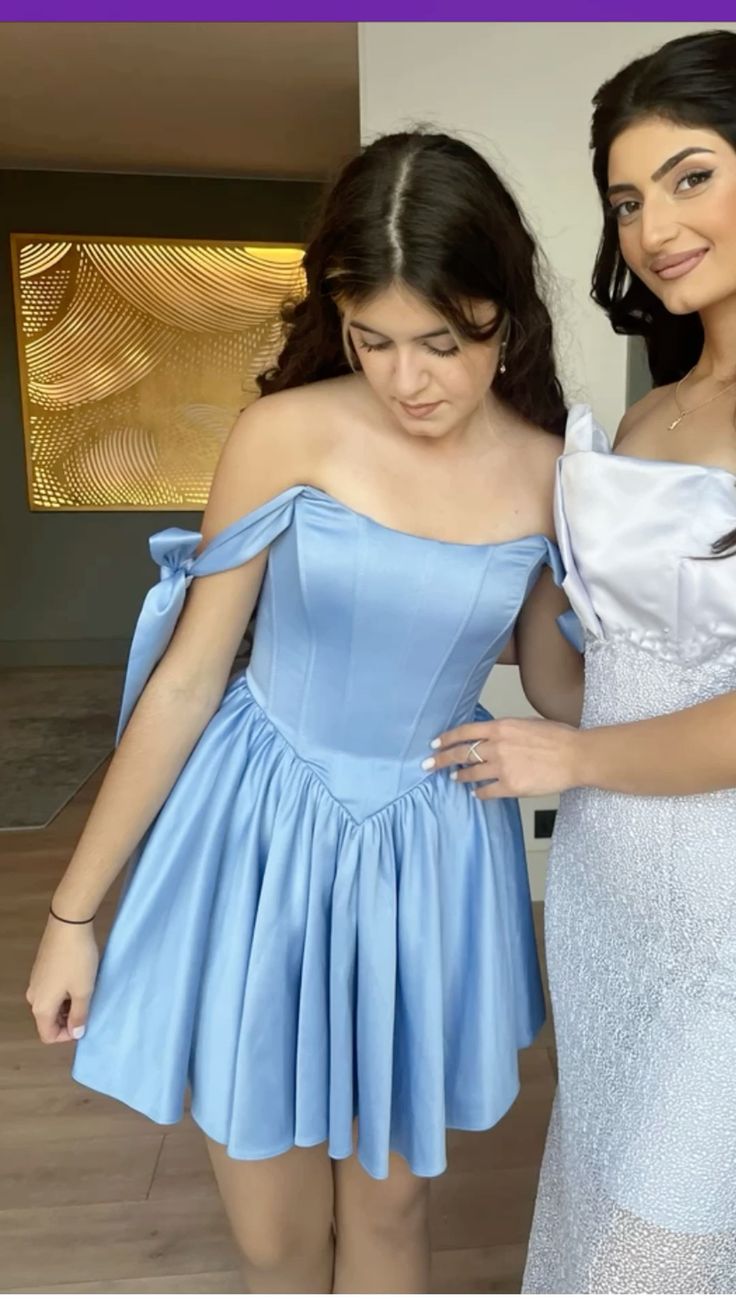 Minimalist A line Straps Blue Satin Semi-formal 12th Grad Short Inspo Homecoming Dresses RB4525
