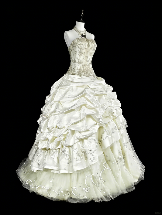 Princess Wedding Dresses Ball Gown Strapless Ivory With Beaded Crystals Long Bridal Gown N3413