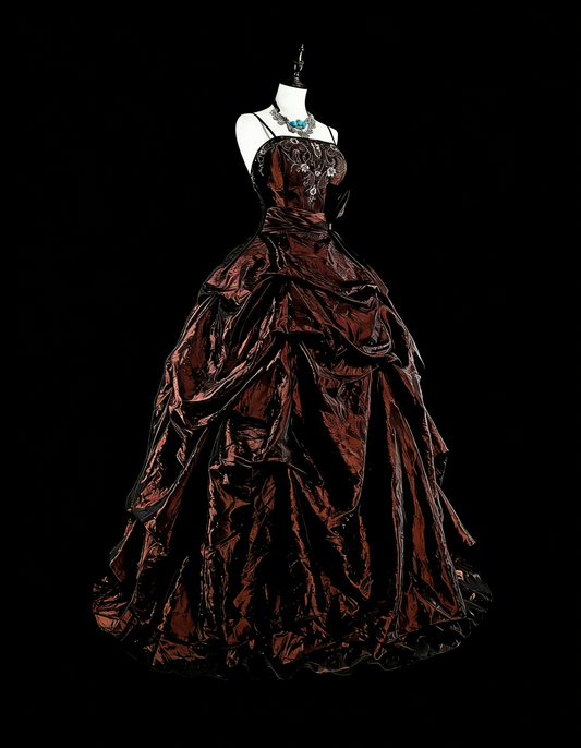 Vintage Prom Dresses Ball Gown Spaghetti Strap Satin With Beads Folds Long Formal Dress N2389