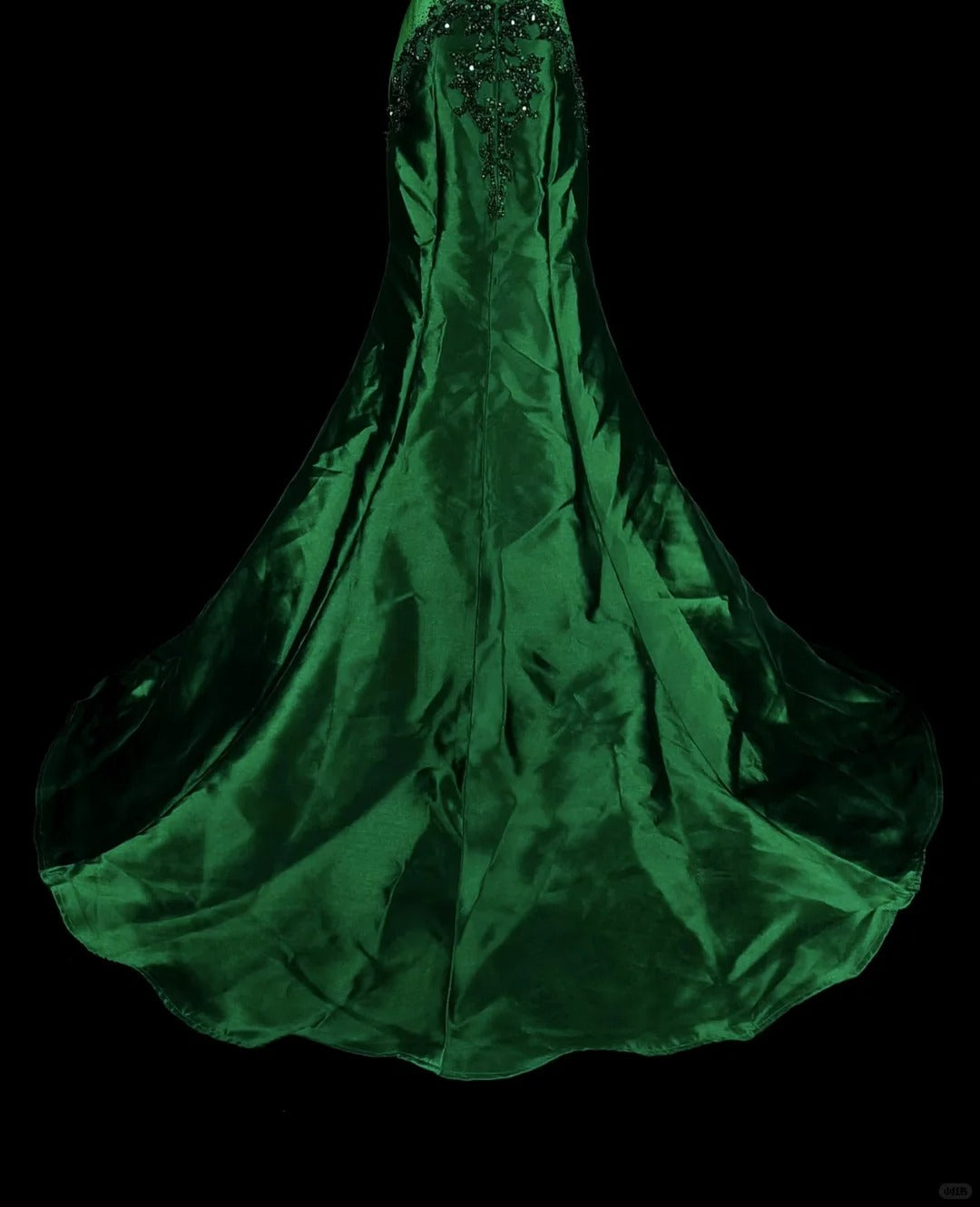Vintage Abschlussballkleider Meerjungfrau Rundhals Dunkelgrün Satin Mit Perlen 1980er Lange Formelle Abendkleid N2705