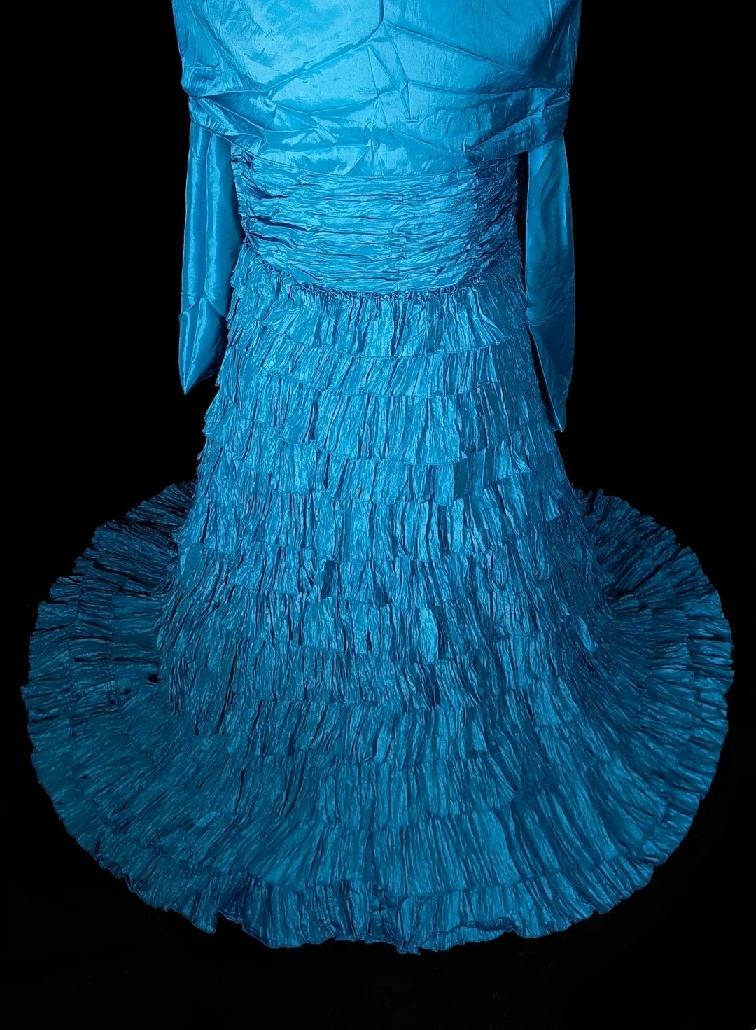 Vintage Meerjungfrauen-Kleid, trägerlos, blau, mit Stufenrock, ärmellos, 80er-Jahre-Stil, langes, formelles Abendkleid N1484
