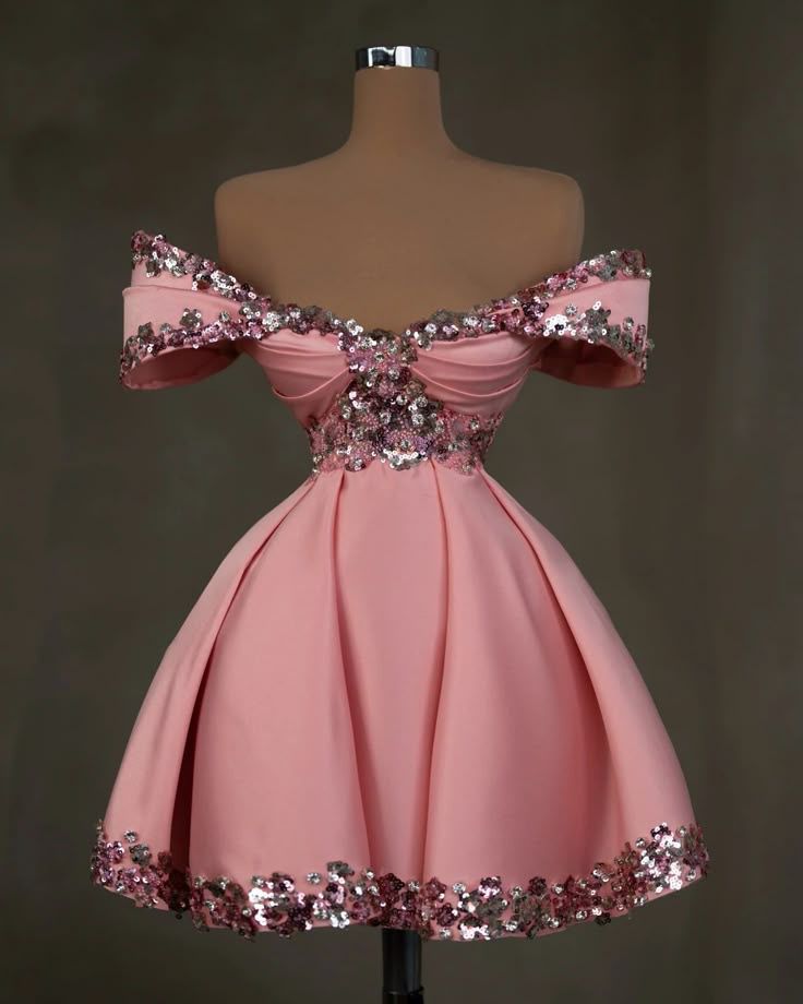 Elegantes Ballkleid schulterfrei Rosa für schwarze Mädchen Mini Kurz Hoco Party Geburtstagskleid Ideen Homecoming Kleider RB4108