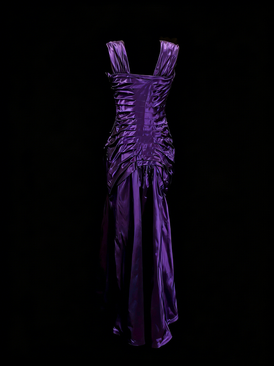 Vintage Prom Dresses Aesthetic 1960s Retro Purple Mermaid Pleated Long Party Dress N2139