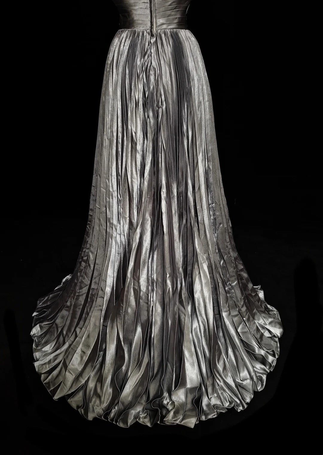 Vintage 1960s Halter Sleeveless Satin Pleated A Line Silver Grey Long Prom Dresses N1575