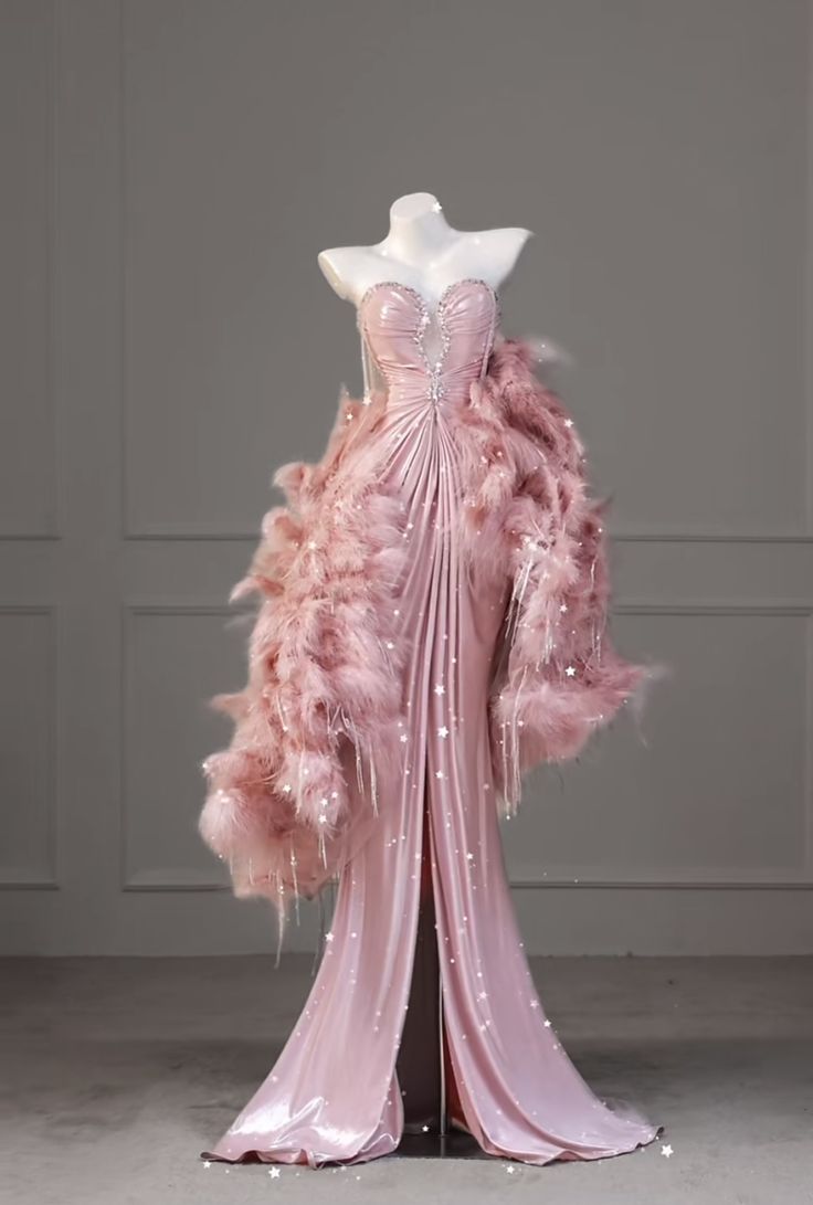 Robe de bal sirène chic à sequins roses fendue et décolleté cœur - Inspiration pour adolescentes - Tenue de soirée - Robe de bal AB054