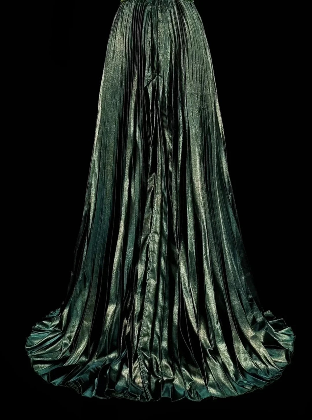 Vintage A-Linien-Halterkleid, grün, plissiert mit Perlen, ärmellos, 80er-Jahre-Stil, langes formelles Abendkleid N1465