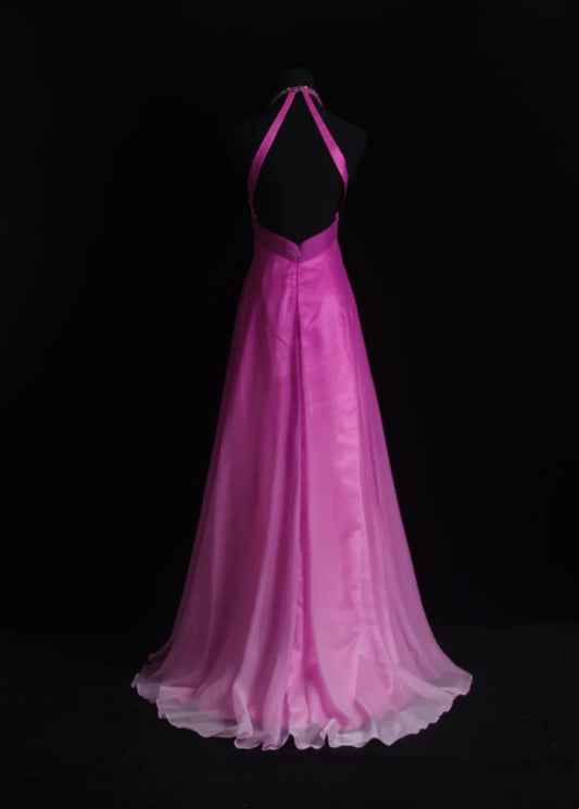 Vintage Prom Dresses A line Halter Ombre Gradient Colors 80s Chiffon Evening Formal Dress RB3265
