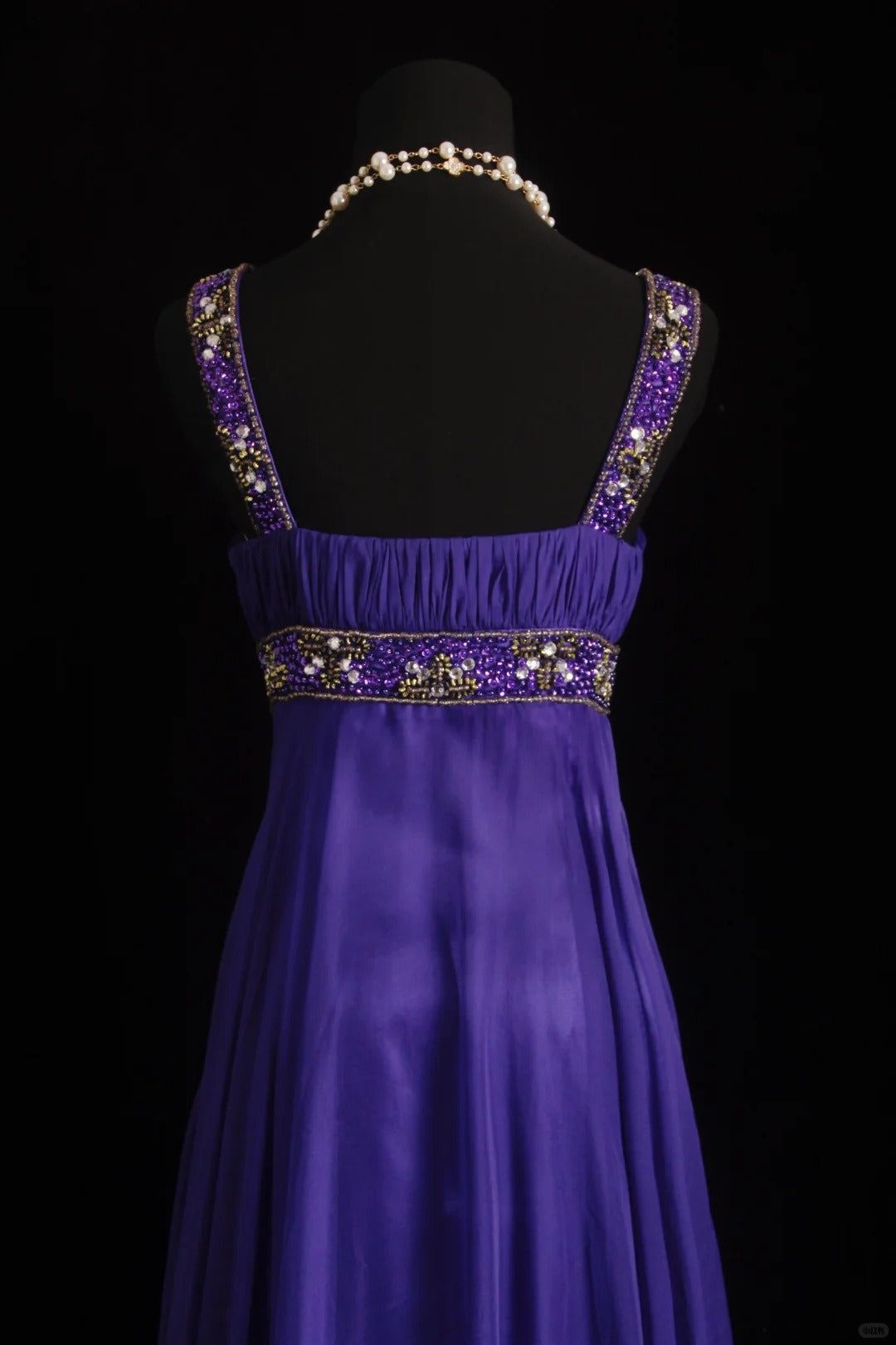 Vintage A-Linie, eckiger Ausschnitt, Lila mit Perlenstickerei, Chiffon, bodenlang, Abschlussballkleider Inspo Abendoutfits RB4342