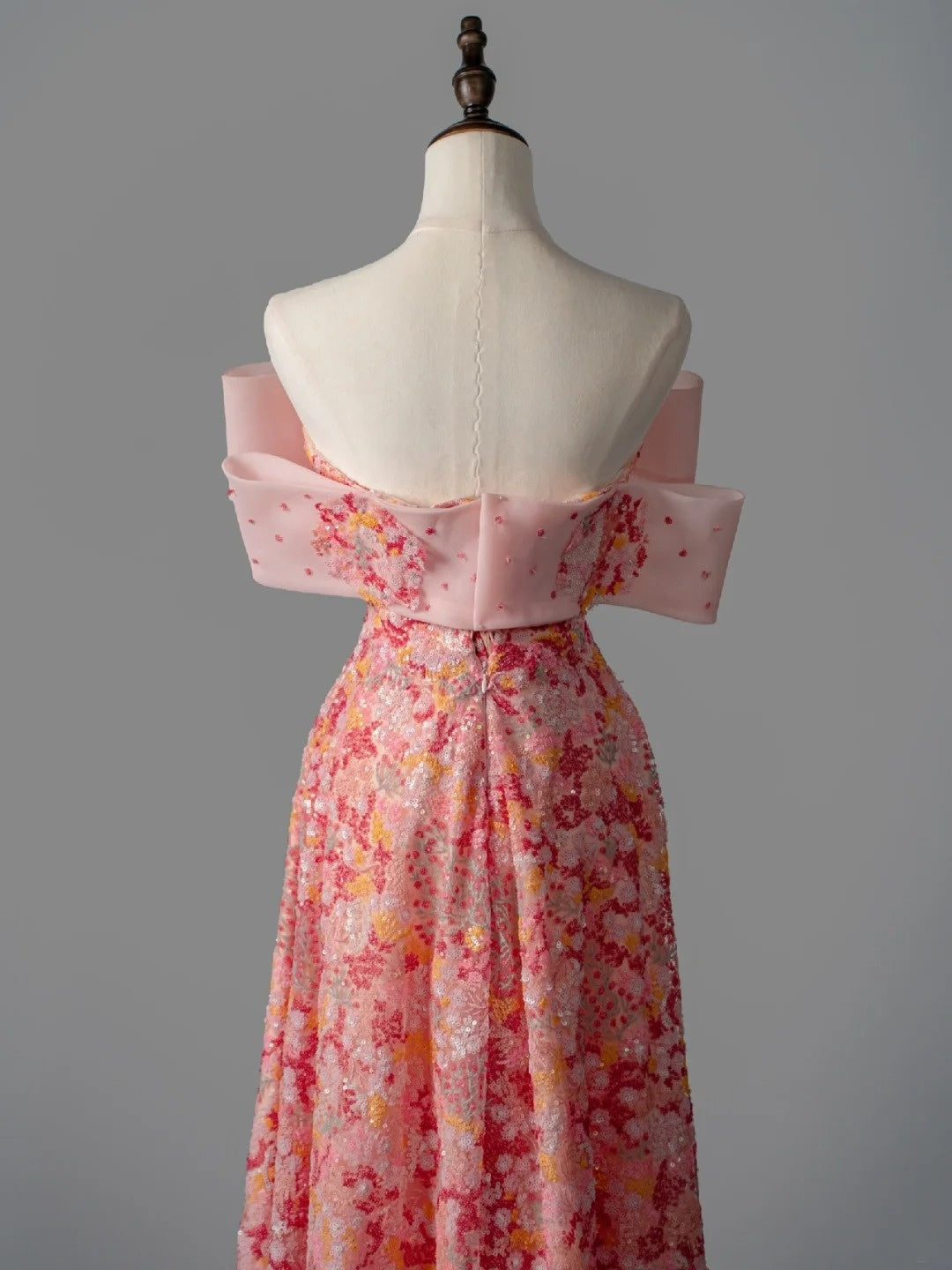 Elegantes, schulterfreies, pinkfarbenes Paillettenkleid in A-Linie – langes Ballkleid für Teenager (N1170)