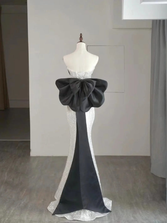 Magnifique robe de bal longue sirène bustier blanche à sequins - Inspiration tenue de soirée N236