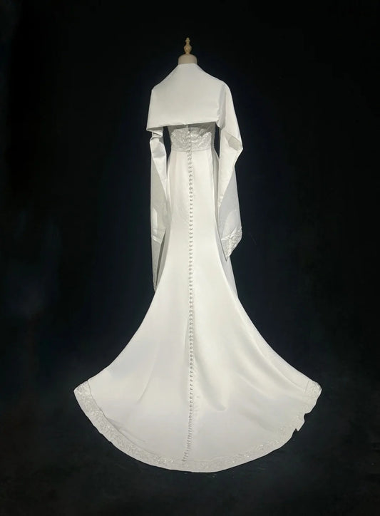 Vintage 90s Wedding Dresses Mermaid Strapless Satin White Beading Summer Garden Long Bridal Gown N3823
