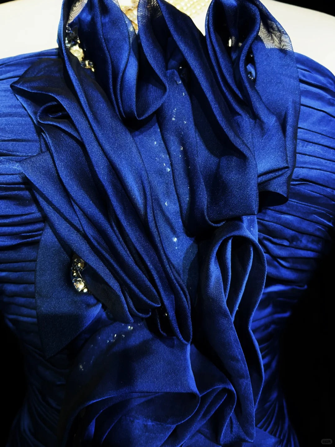 Inspiration Robes de bal vintage Sirène Bretelles fines Bleu roi Volants Années 80 Longue robe de soirée N2744
