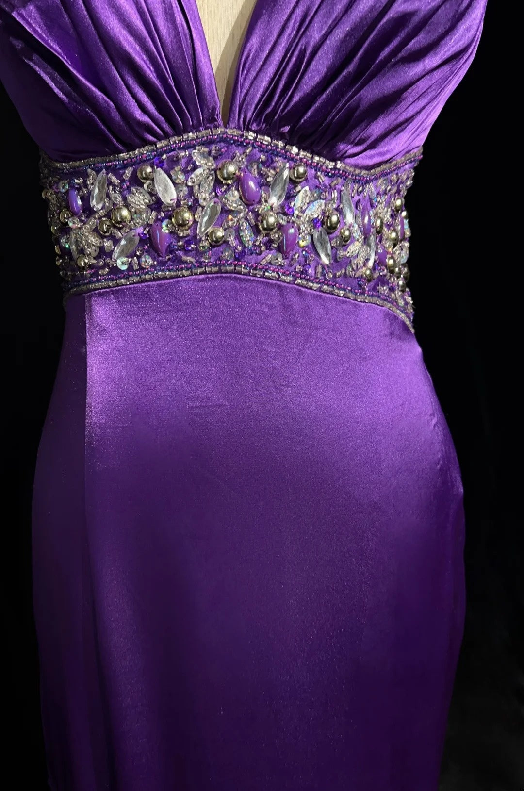 Robes de bal vintage Sirène Bretelles fines Satin années 80 avec perles Dos nu Longue robe de soirée formelle N2515