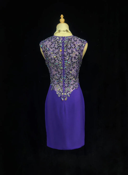 Pretty Sheath Sweetheart Purple Satin Short Mini Homecoming Dresses Hoco Gowns N2596