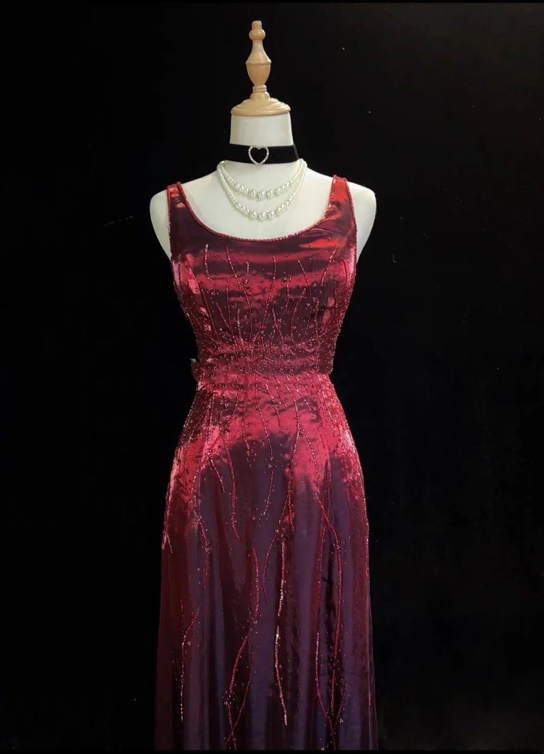 Vintage 90s Prom Dresses A Line Square Neck Burgundy Taffeta With Beads Long Prom Gown N3030
