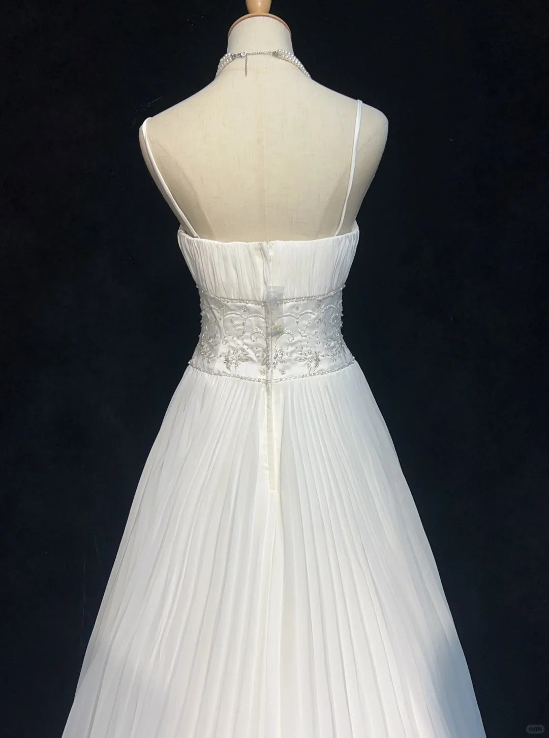Vintage 90er Brautkleider A-Linie Spaghettiträger Chiffon Weiß Plissiert Sommergarten Langes Brautkleid N3830