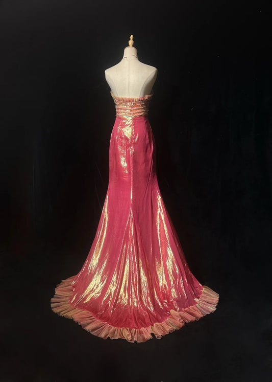 Glamorous Prom Dresses Mermaid Sweetheart Pink With Beaded Sleeveless Formal Dress N2871