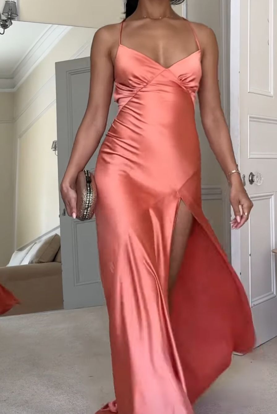Elegantes, langes, pinkes Meerjungfrauen-Halterkleid mit Schlitz für den Sommer, geeignet für schwarze Mädchen an weiterführenden Schulen, Abschlussballkleid für den Frühling, formelles Kleid N1416
