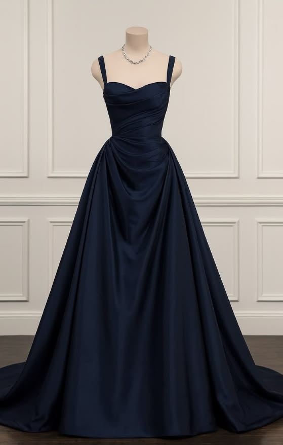 Robe de bal bleu marine à col carré, robe de soirée longue, robe de bal N1852