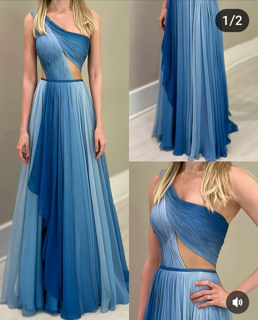 Modest A line One Shoulder Chiffon Multi Ombre Color Blue Senior Prom Dresses Long Formal Party Gowns AB390