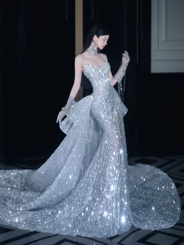 Robe de bal sirène bustier argentée à sequins, inspiration pour adolescentes, robe de soirée formelle, robe de bal AB038