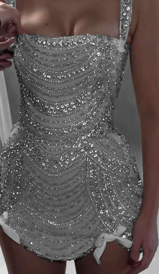 Sparkly Sheath Square Champagne With Silver Beading Mini Senior Inspo Short Homecoming Dresses RB3150
