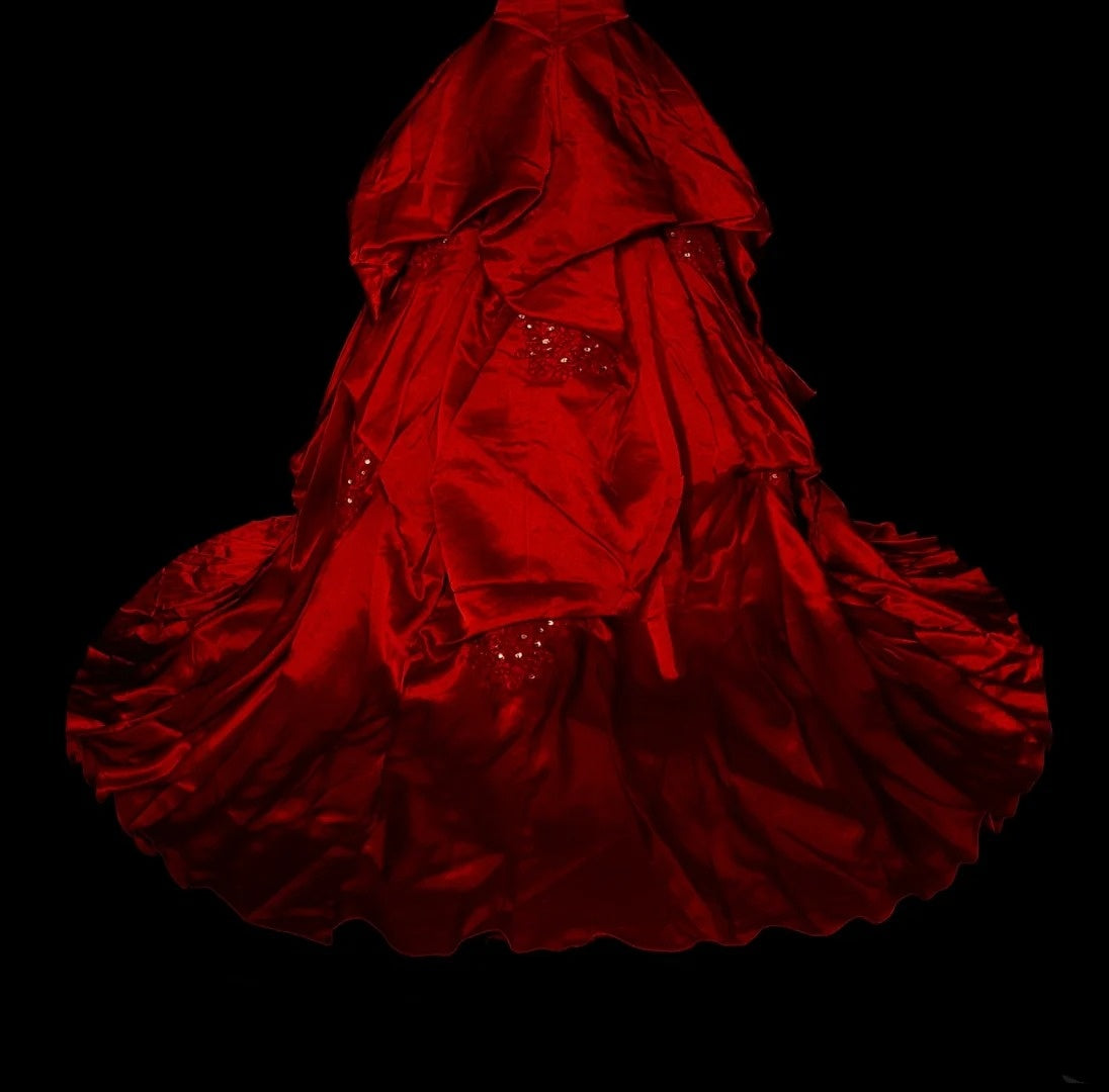 Robe de bal à fines bretelles en satin bordeaux, robe de soirée, robe de cérémonie, style vintage, N1776