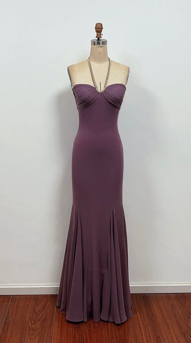 Elegantes, langes Meerjungfrauen-Abendkleid in Altrosa mit Neckholder – Inspiration für formelle Anlässe und Partys (AB1262)