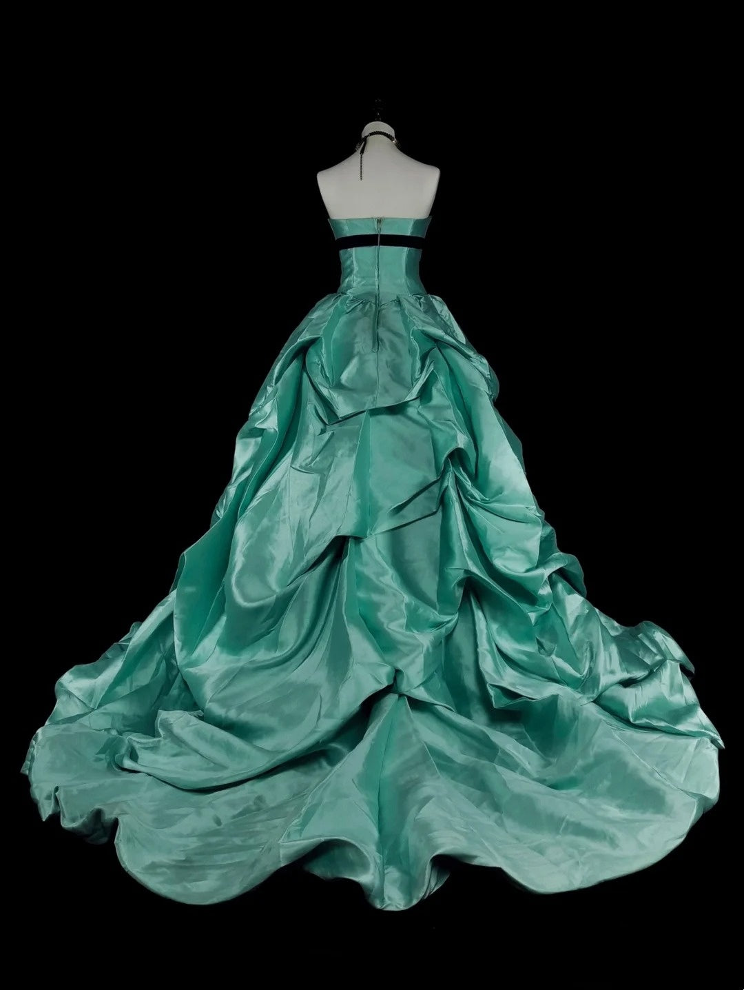 Vintage Ballkleid aus den 1760er Jahren, grün mit plissiertem Satin, langes Abendkleid N1598