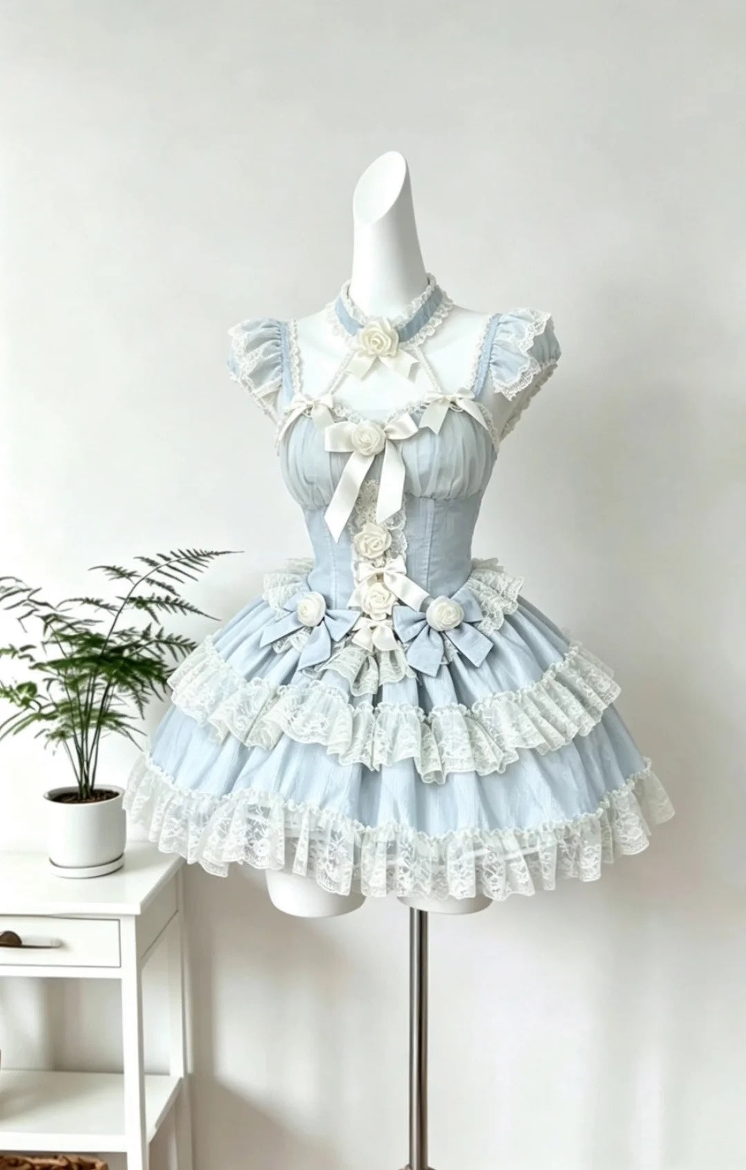 Cute Ball Gown Square Neck Blue With Tiered Layers Outfit Party Graduation Lolita Dresses Inspo Senior Homecoming Outfit RB4818